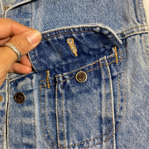 Silver Hawk  Denim Jean Vest Button Down Vest Shirt Chest pockets Shirt Top Vest - Picture 6 of 14